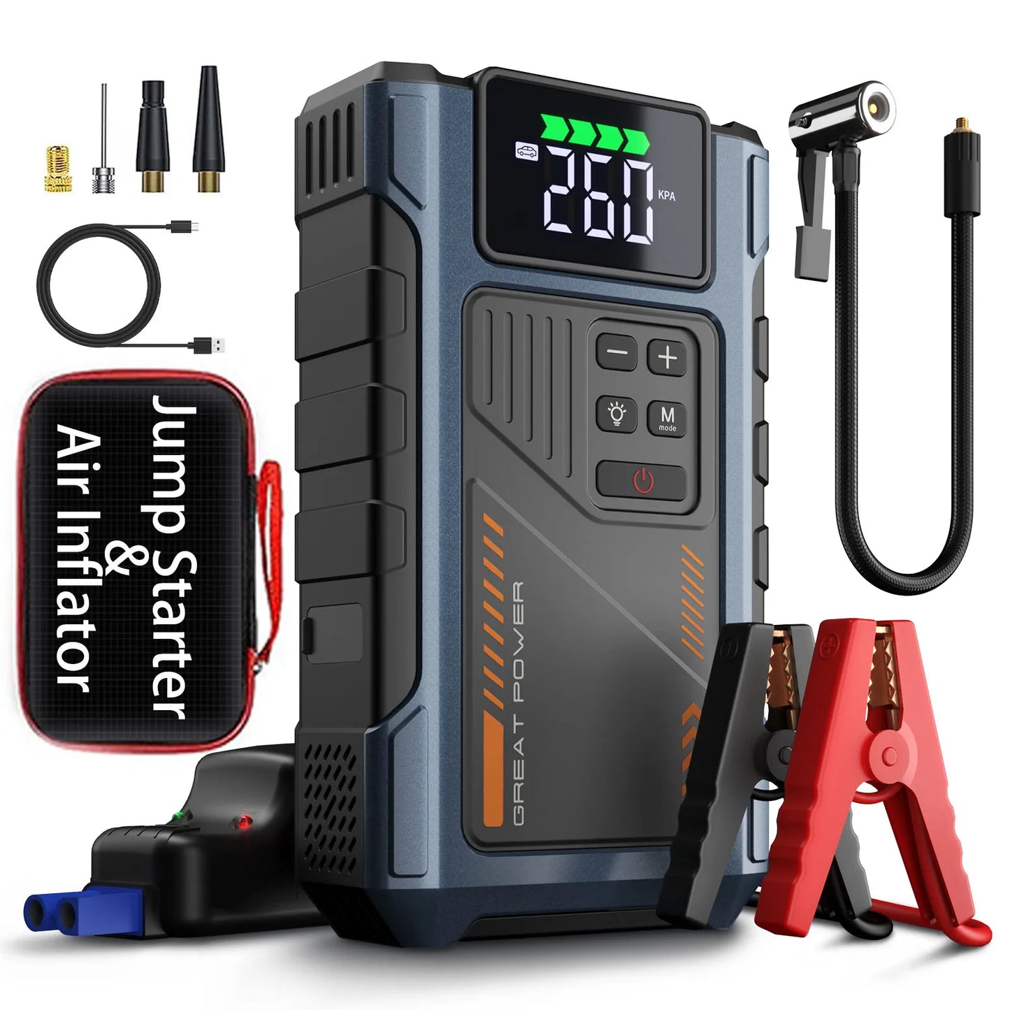 Geeneu 3000A Peak Portable Car Jump Starter With Air Compressor
