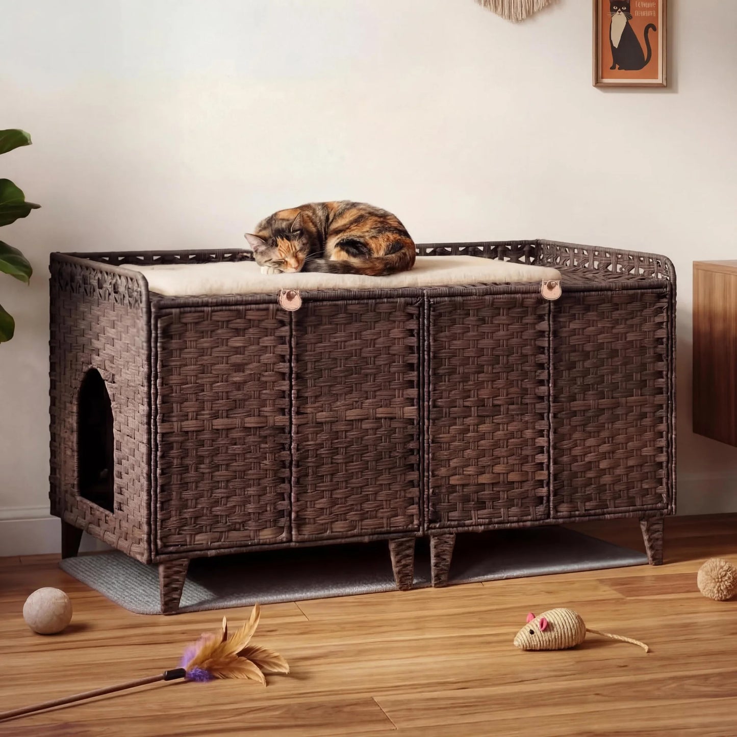 DishyKooker Cat Litter Box Enclosure With Dual Doors