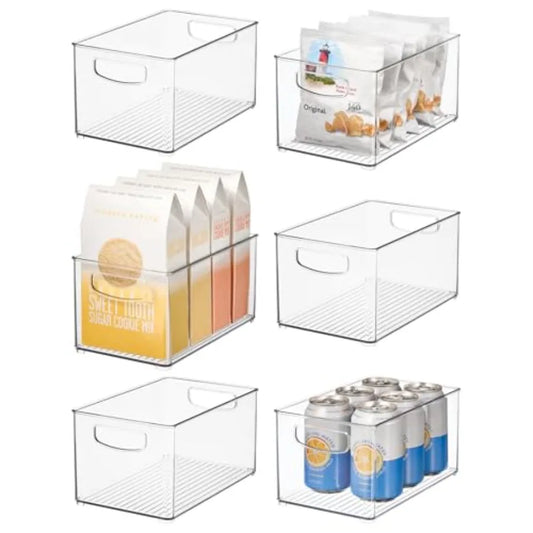 Stackable Clear Plastic Bin Kitchen Organizer for Fridge and Pantry