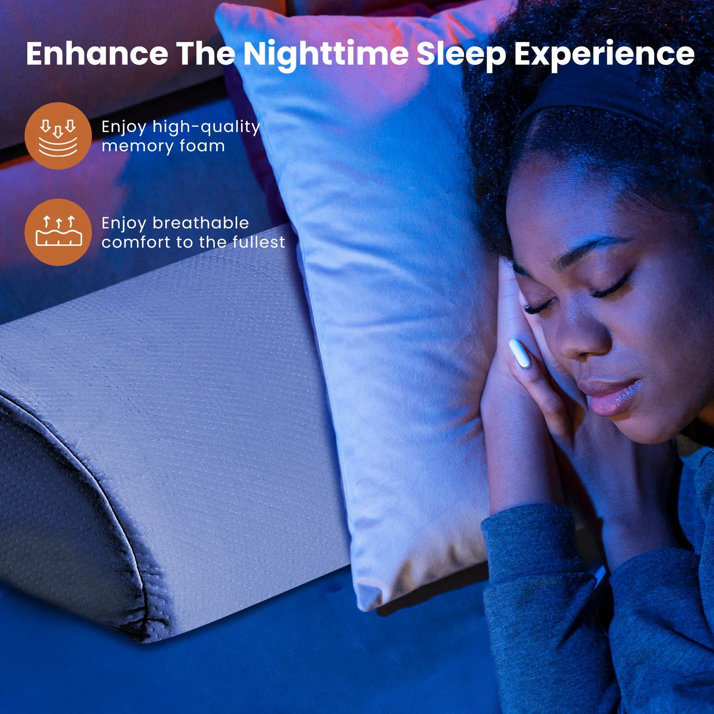 JHK Headboard Wedge Memory Foam Pillow With Ventilated Cooling