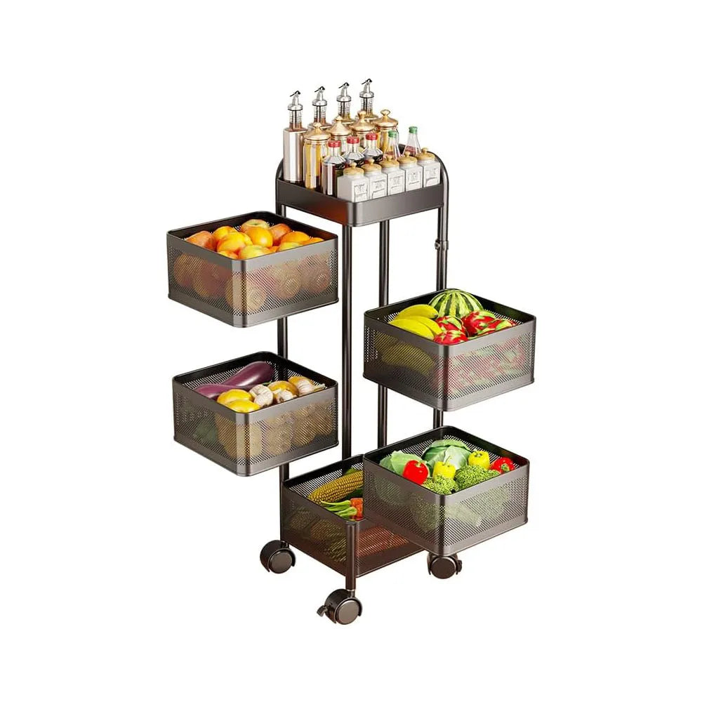 Studyset Rotating Kitchen Storage Cart With Wheels And Mesh Baskets