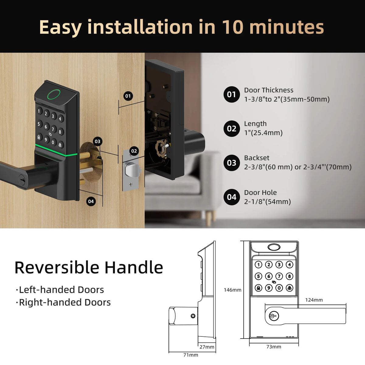 Viladepot Smart Fingerprint Door Lock With Bluetooth App Control