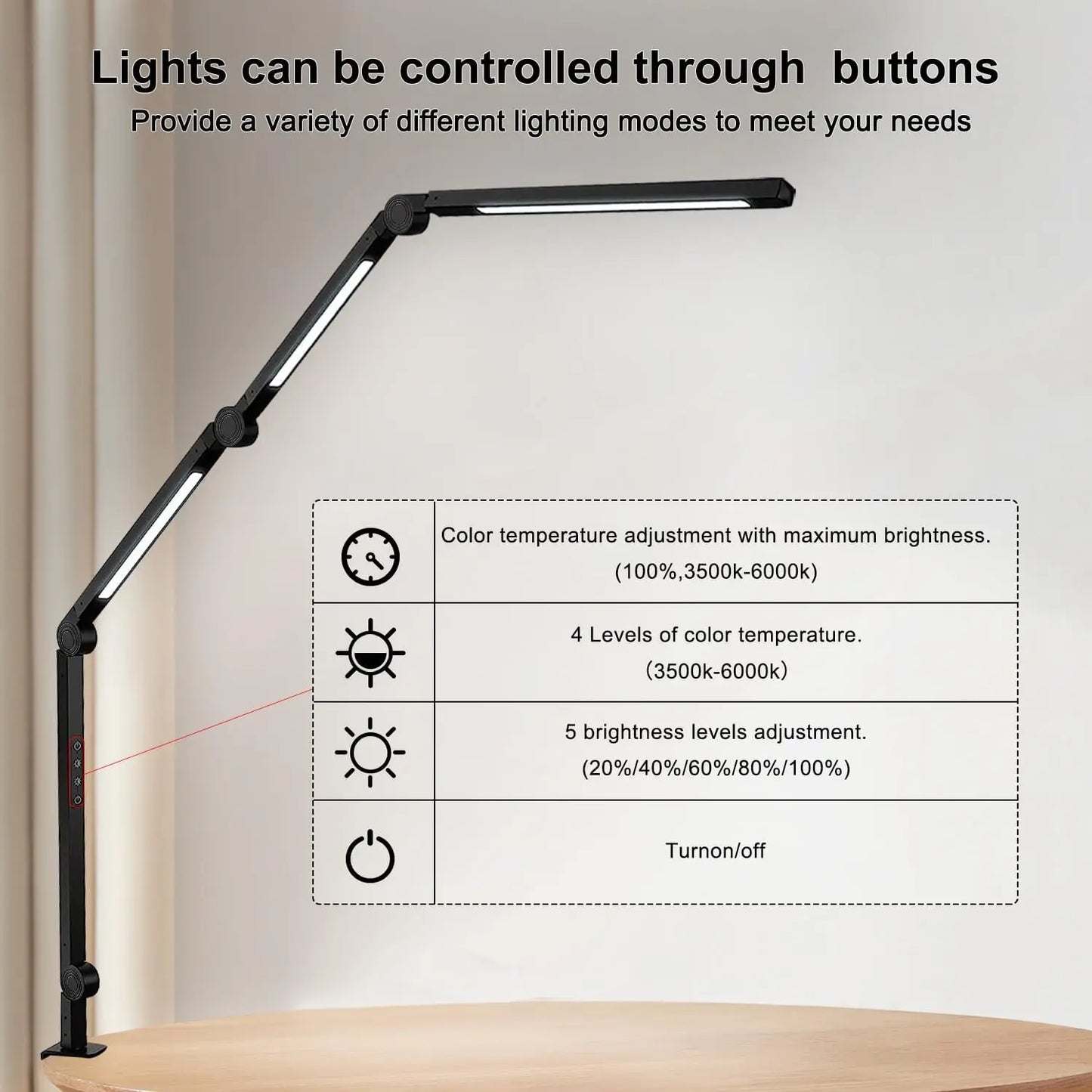 LED Adjustable Desk Lamp Clamp Swing 4 Modes 5 Brightness