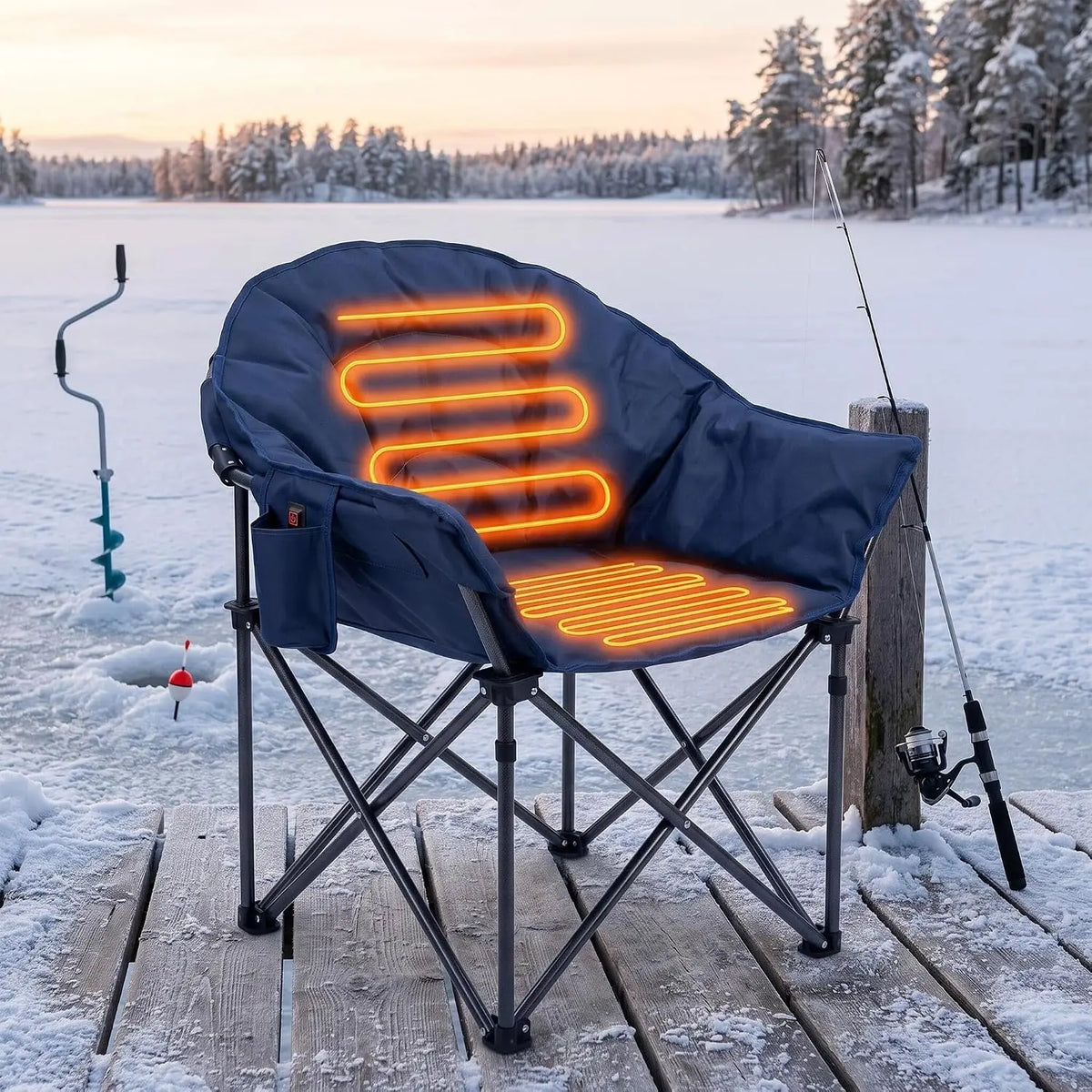 Heated Folding Camping Chair With Cup Holder And Storage