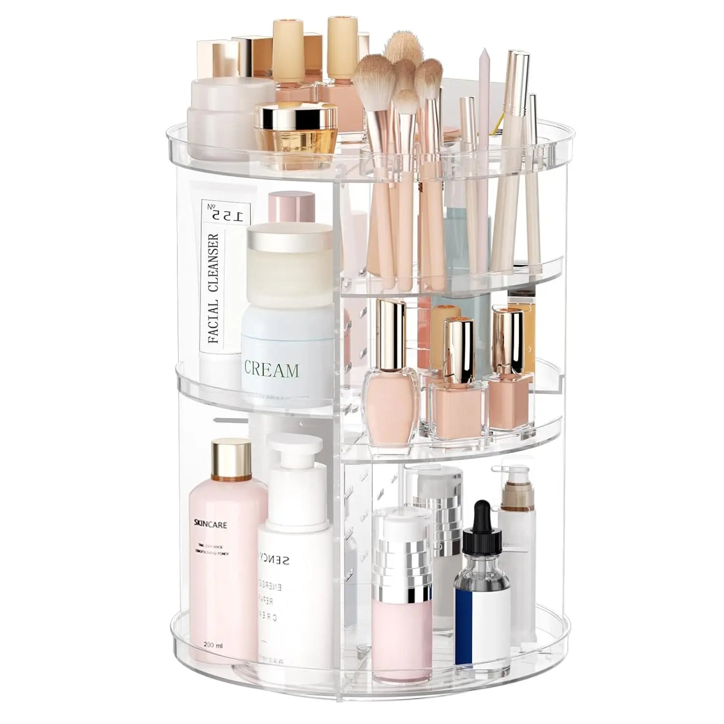 Rotating Makeup Organizer 8-Layer Spinning Cosmetic Storage With Brush Holder
