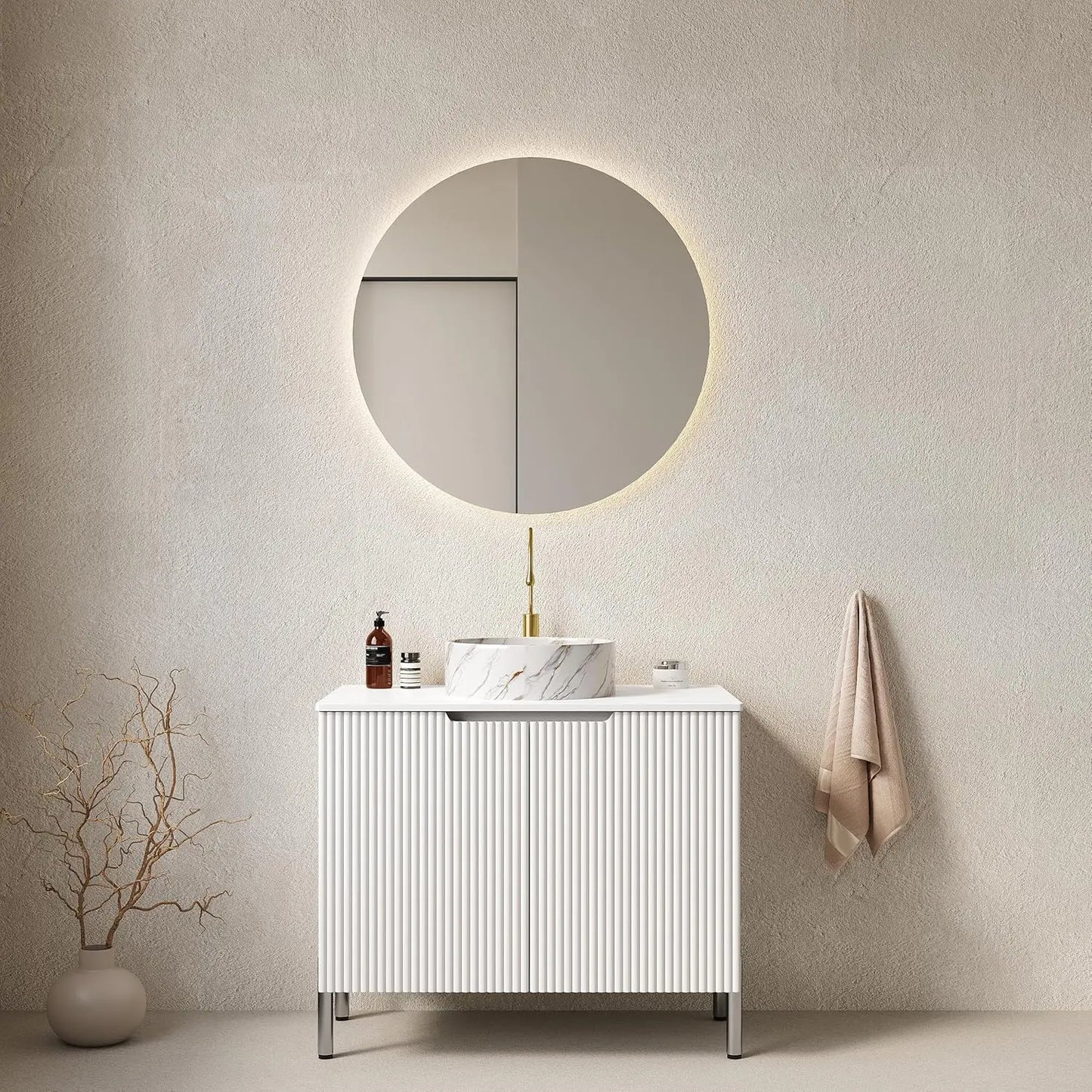 Bathroom Vanity With Ceramic Sink And Freestanding Cabinet
