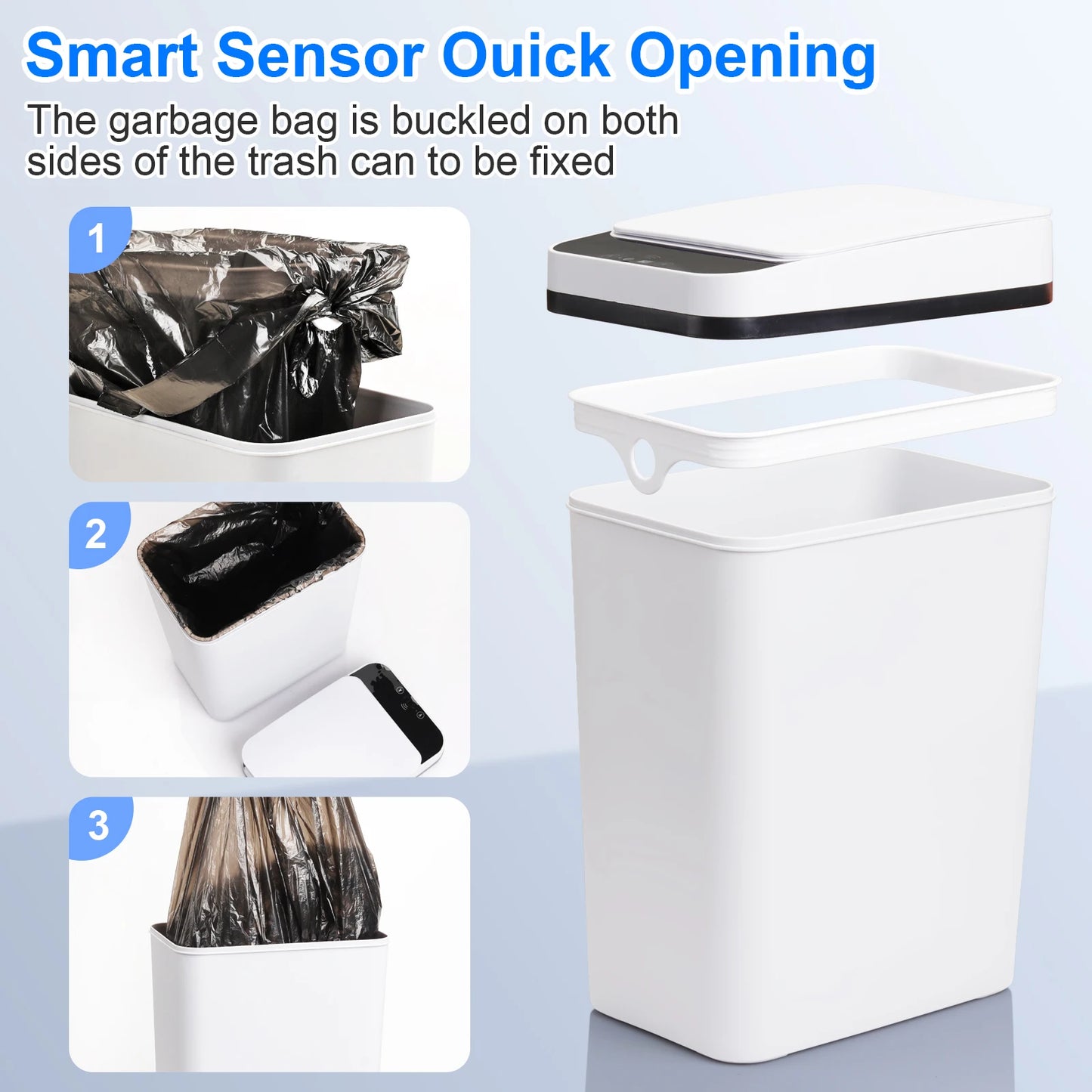 2 Pack 12L Touchless Motion Sensor Trash Cans Slim White