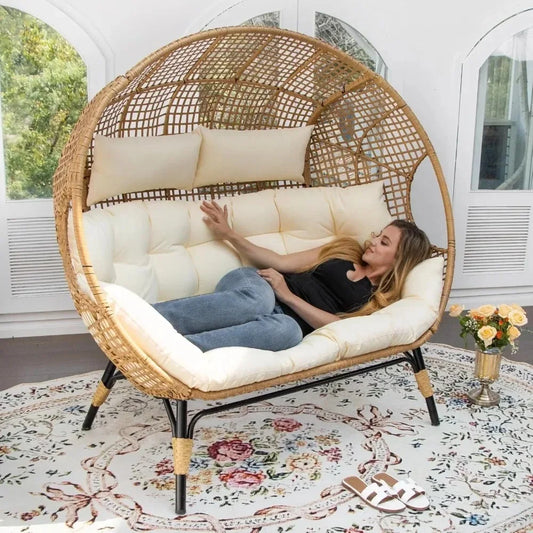 Double Egg Lounge Chair Outdoor Indoor With Thick Padded Cushions