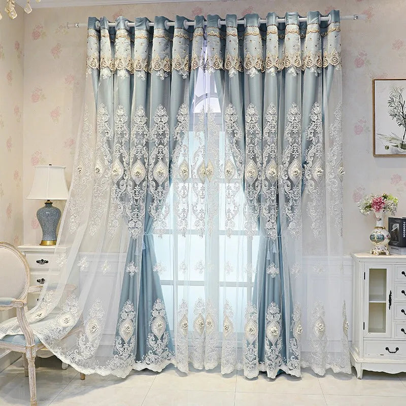 Luxury Vintage Embroidered Curtains With Dual Layer Light Control