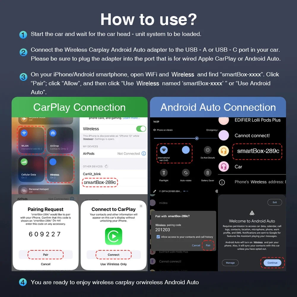 MOJOYCE 2in1 Wireless CarPlay Android Auto Adapter