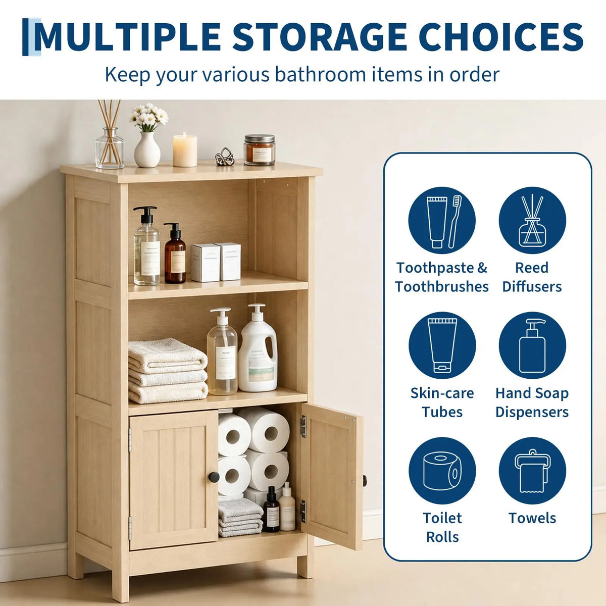 HiMISS Farmhouse Bathroom Storage Cabinet With Adjustable Shelves