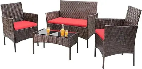 4 Piece Outdoor Patio Furniture Set Rattan Chair Wicker