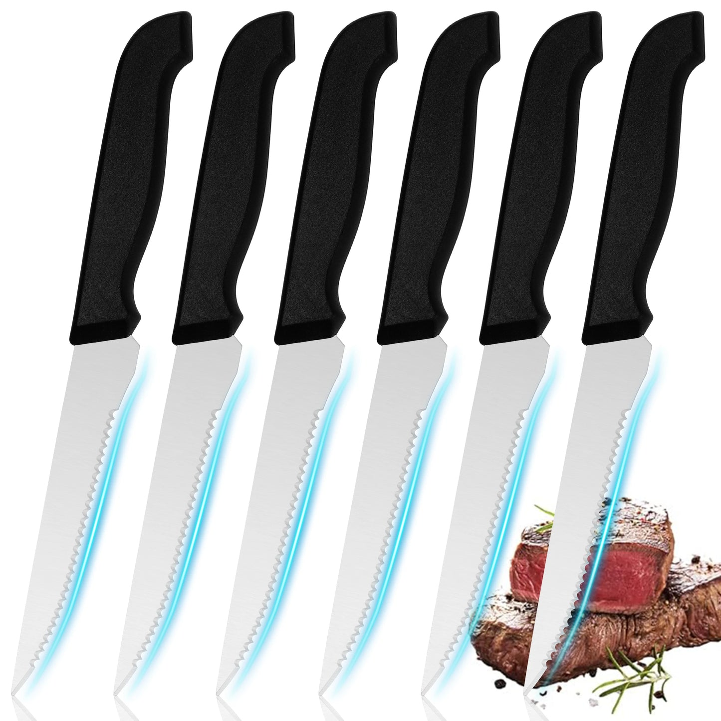 Stainless Steel Serrated Steak Knife Set With Ergonomic Handles
