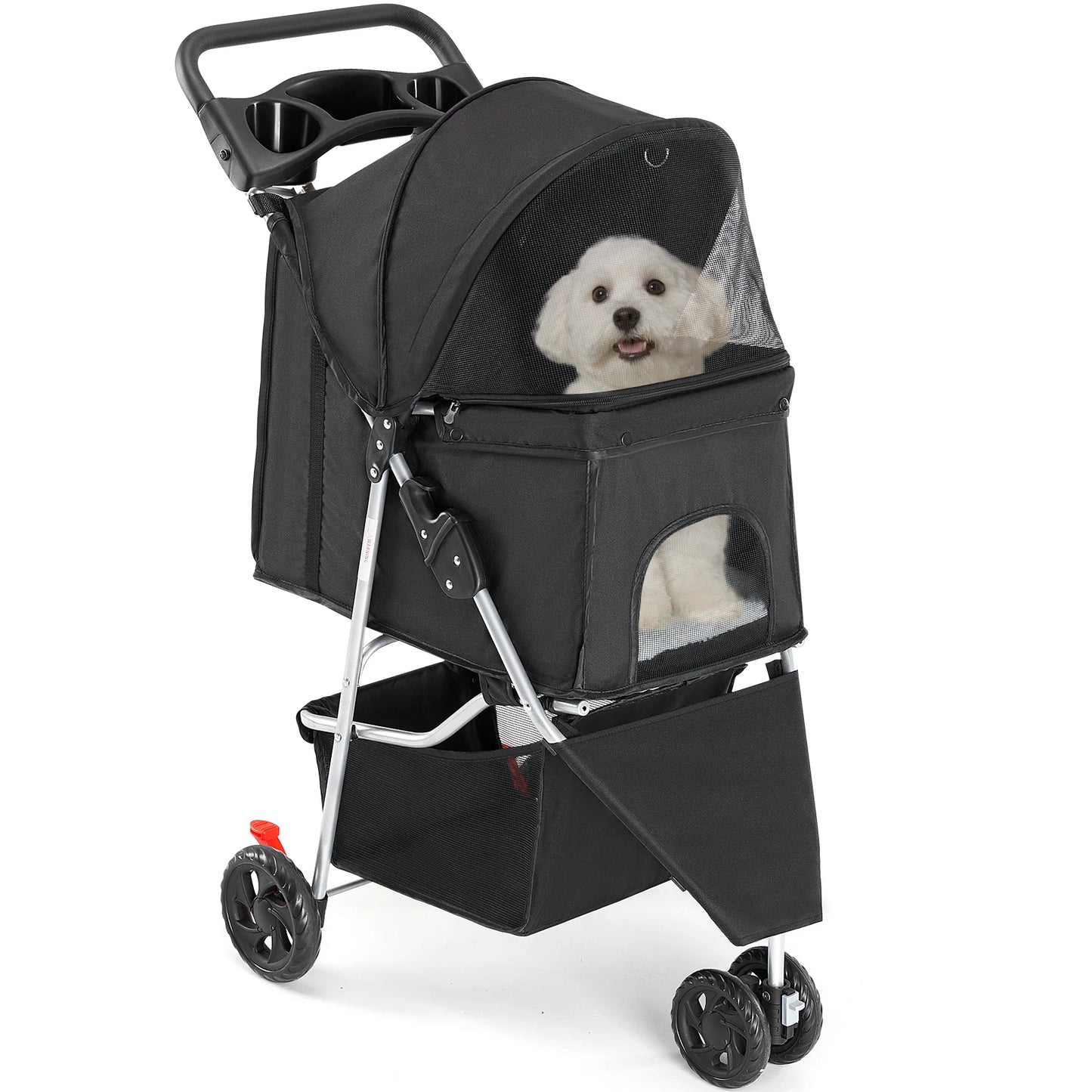 Three Wheel Foldable Pet Stroller With Mesh Windows