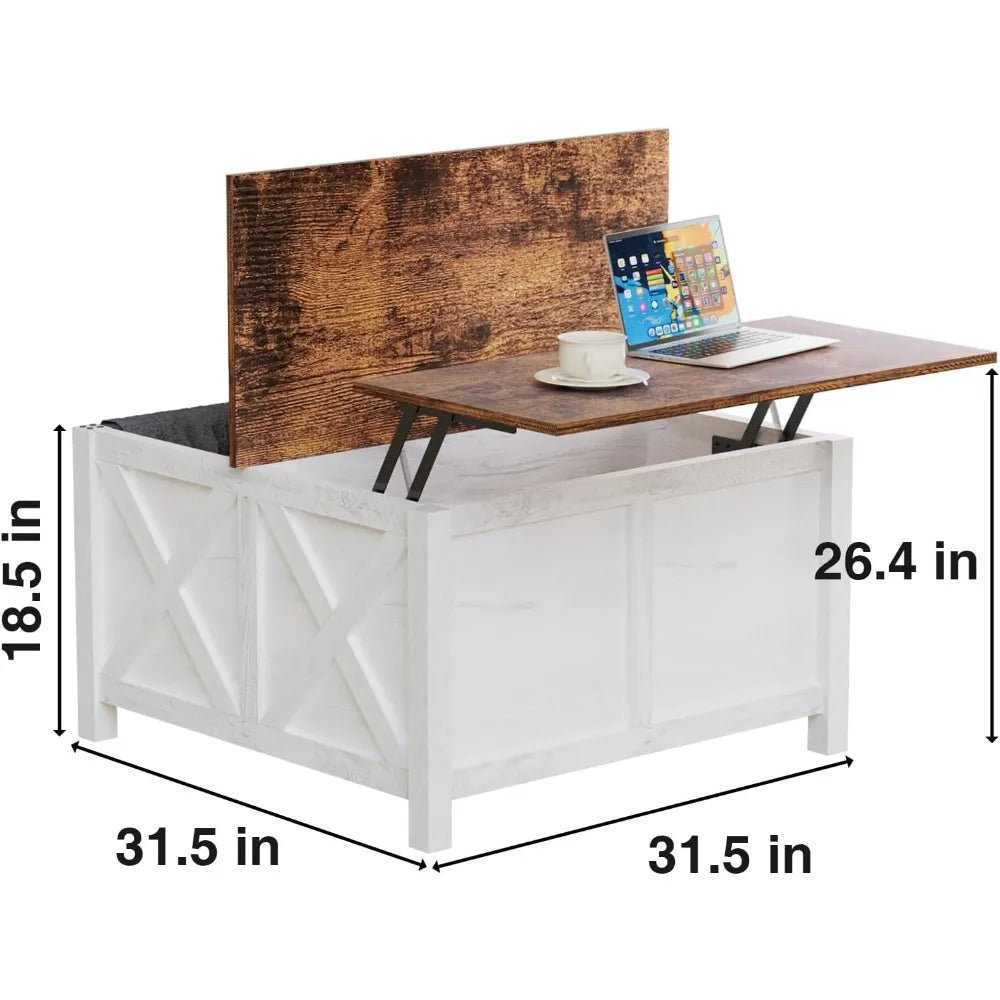 Farmhouse Lift Top Coffee Table With Storage For Living Room