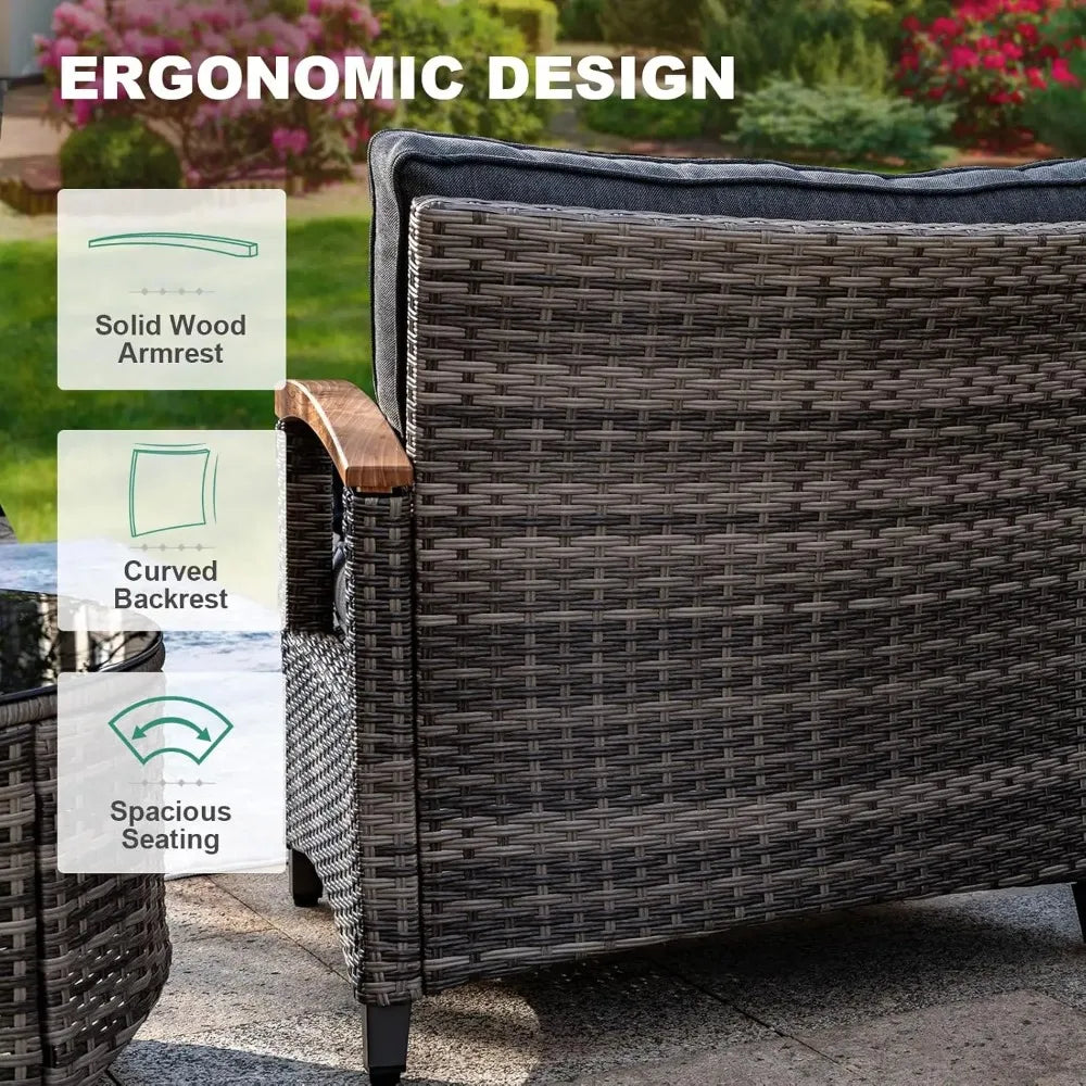 Outdoor 9-Piece Curved Patio Furniture Set With Wood Armrests
