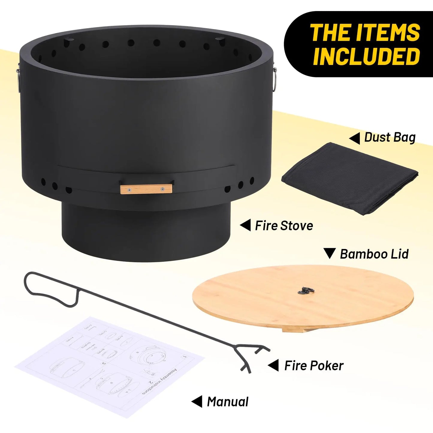 Smokeless Wood Burning Fire Pit With Ash Pan Lid Poker