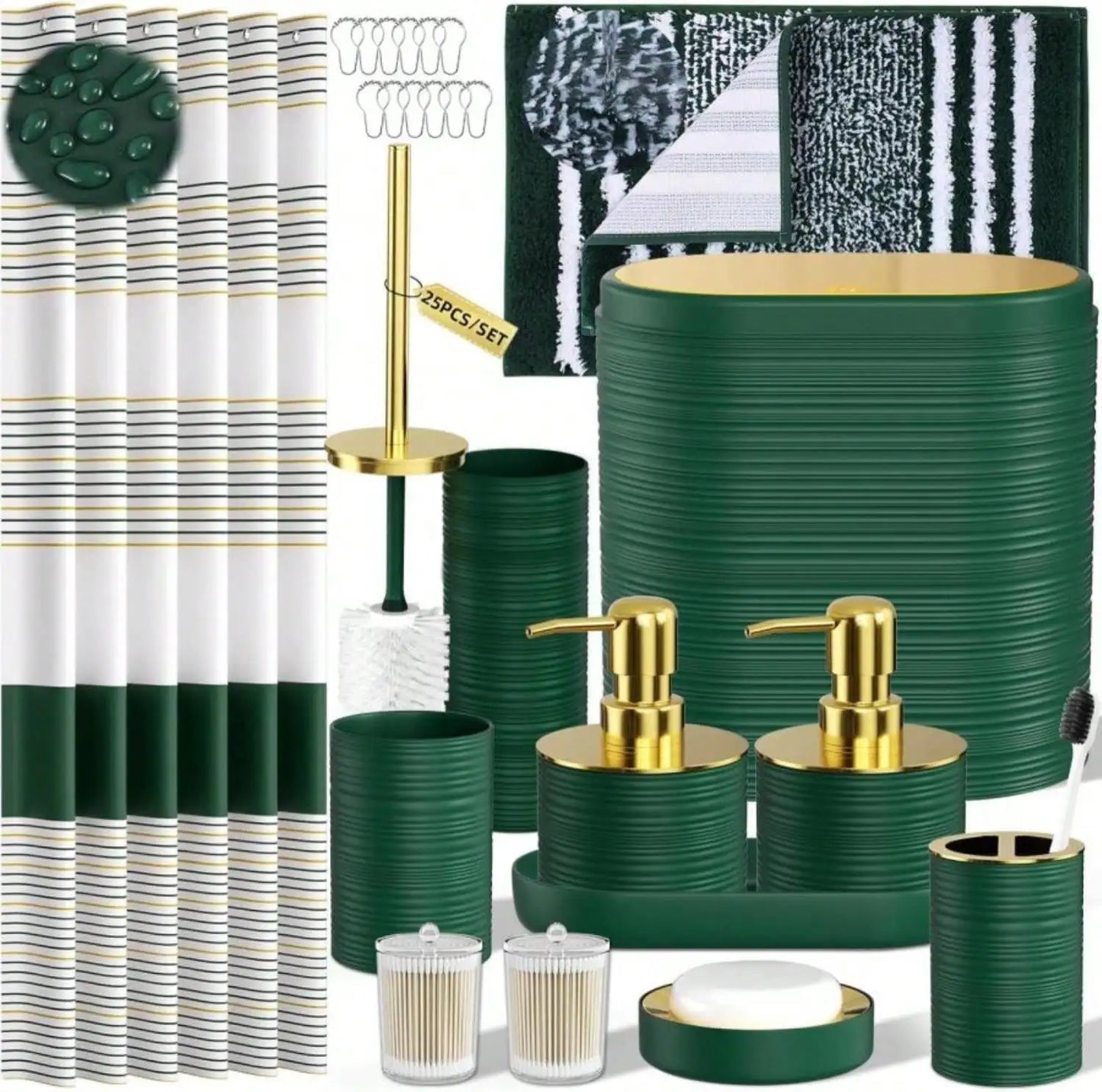 Bathroom 25 Piece Accessory Set With Shower Curtain And Rugs