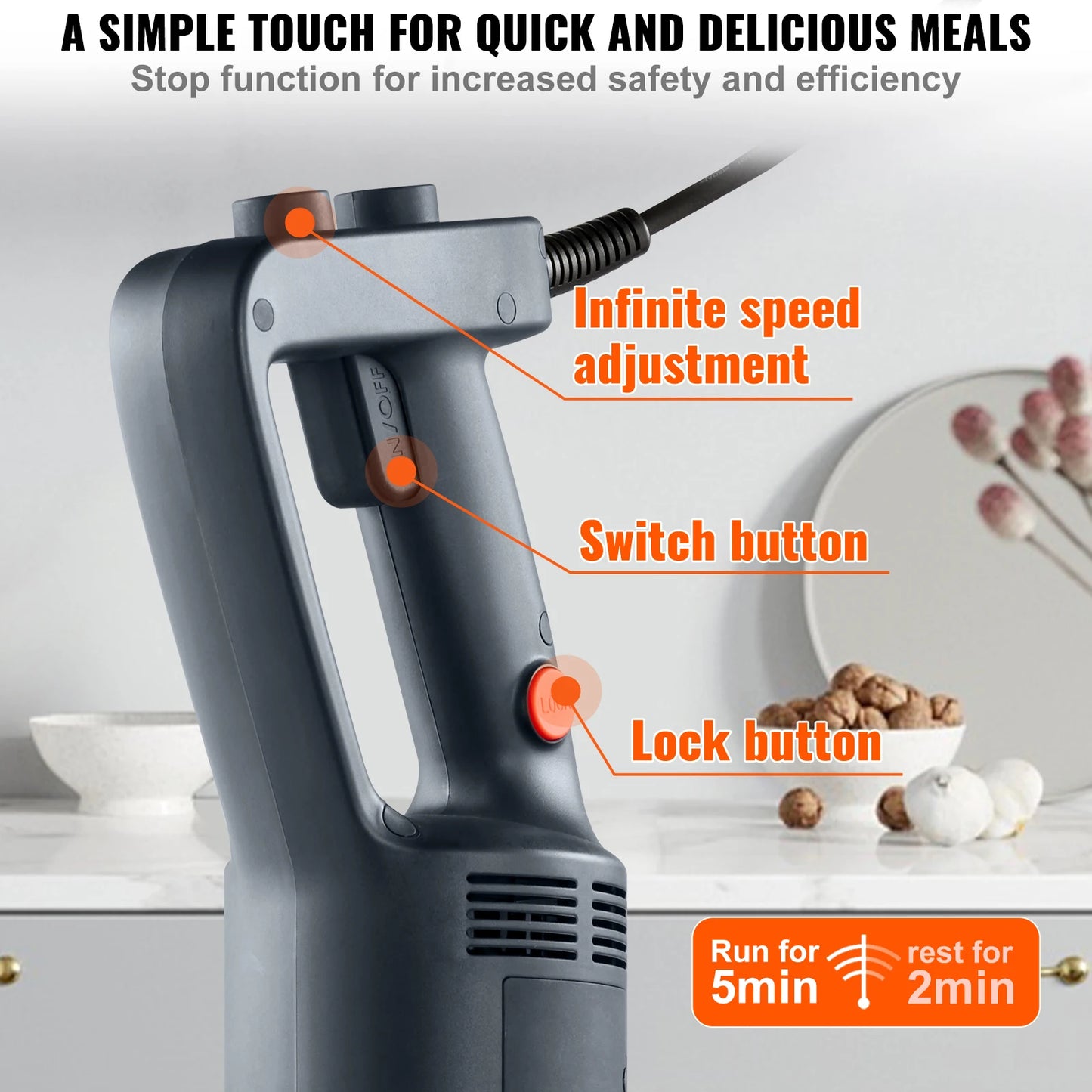 SucceBuy 500W Immersion Blender Heavy Duty Variable Speed Stainless Steel