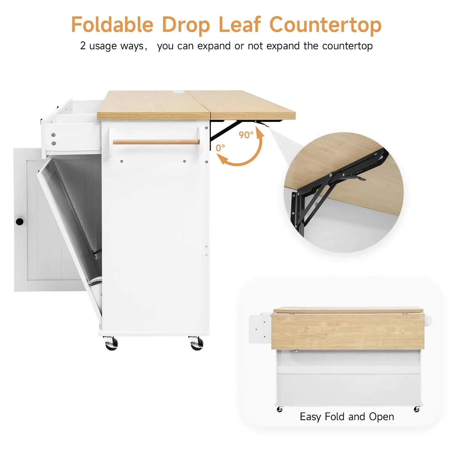 ONBRILL Mobile Kitchen Island with Power Outlet and Spice Rack