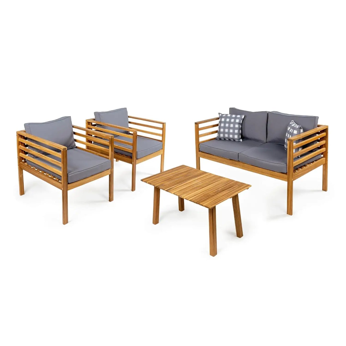 4 Piece Acacia Wood Patio Set With Cushions And Pillows
