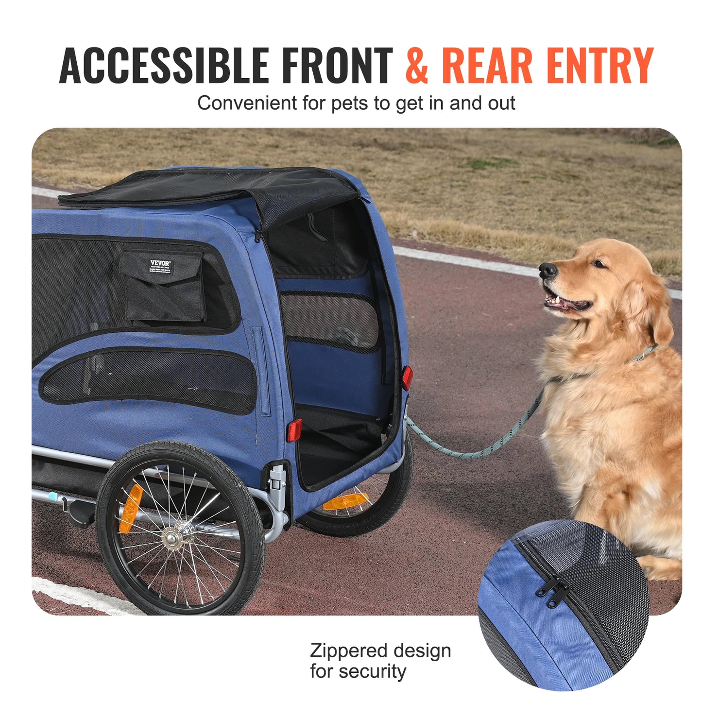 Dog Bicycle Trailer For Dogs With Reflectors And Collapsible Design