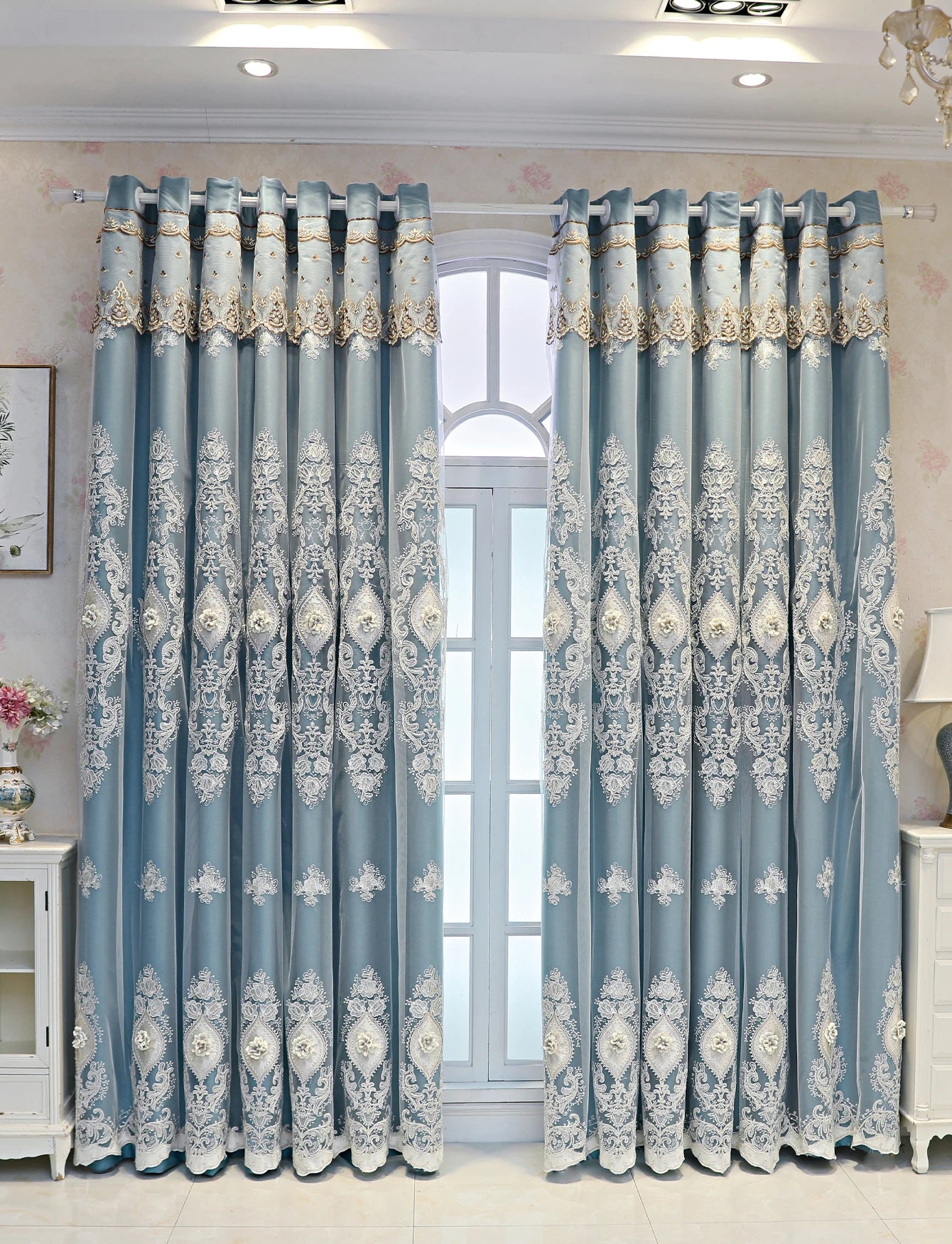 Luxury Vintage Embroidered Curtains With Dual Layer Light Control