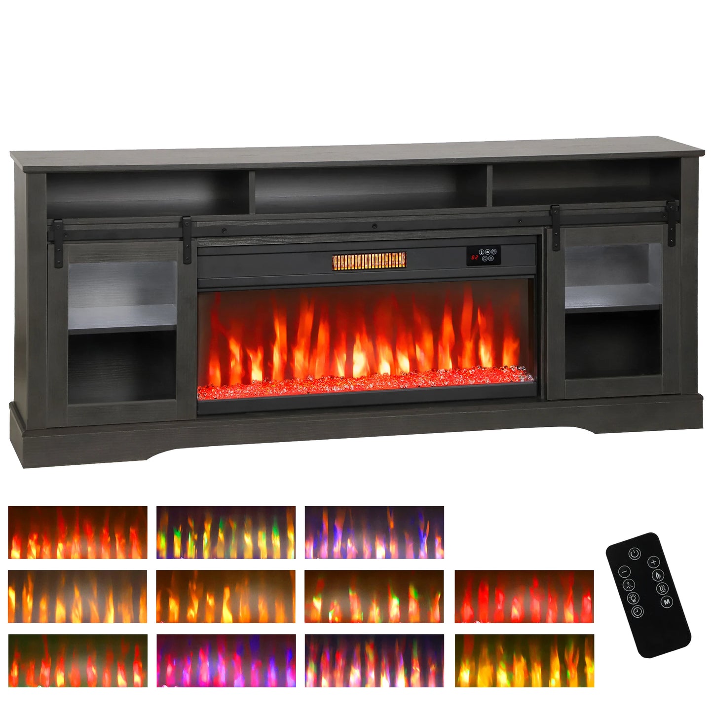 Modern Electric Fireplace TV Stand With LED Lighting Storage Cabinet