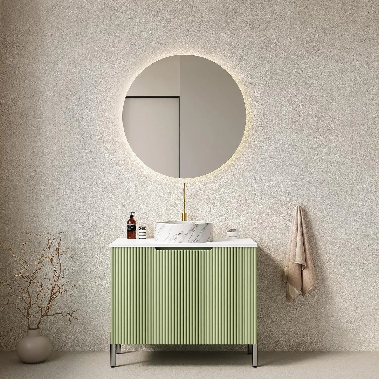 Bathroom Vanity With Ceramic Sink And Freestanding Cabinet