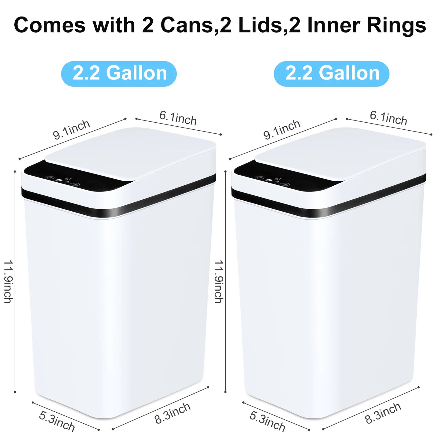 2 Pack 12L Touchless Motion Sensor Trash Cans Slim White