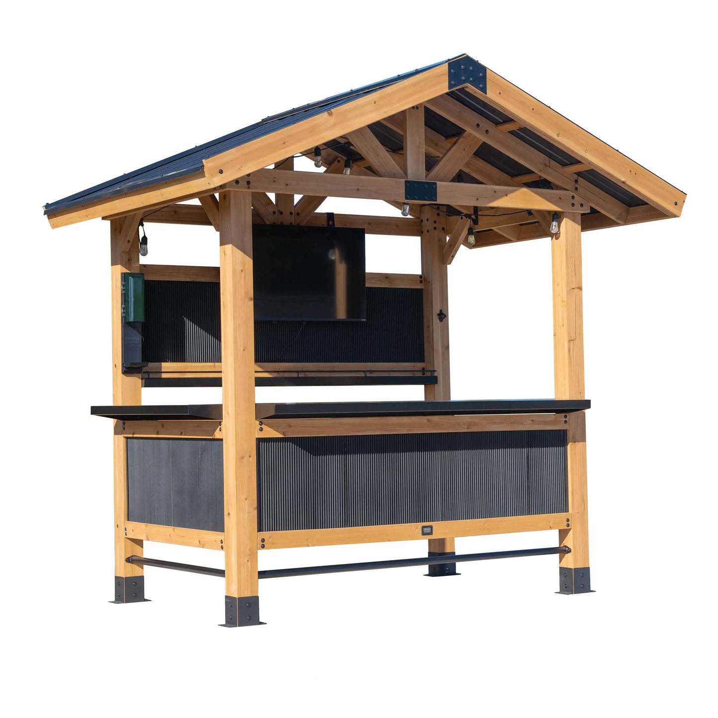 Cedar Bar With Steel Roof Shelving Snow Load Resistant Patio