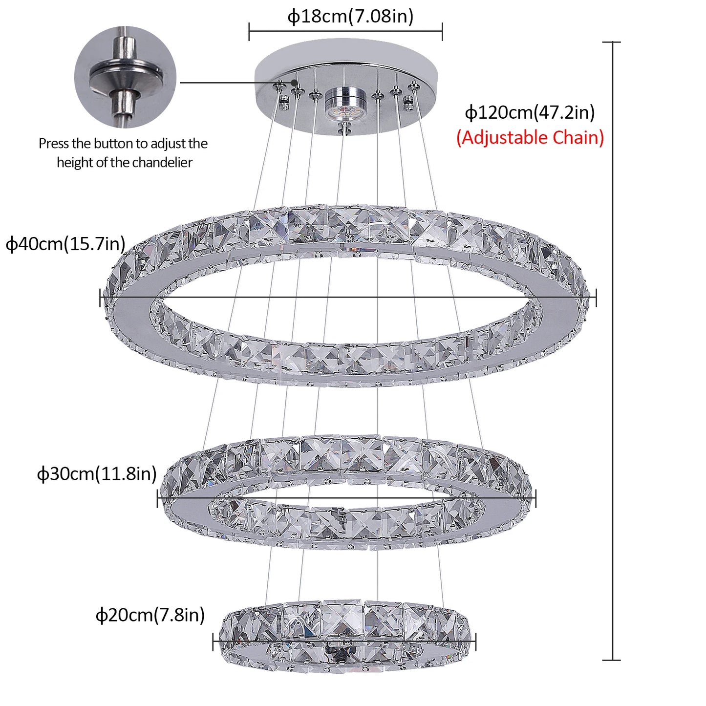 VETRULUS Crystal Chandelier LED Pendant Light For Hall Living Room