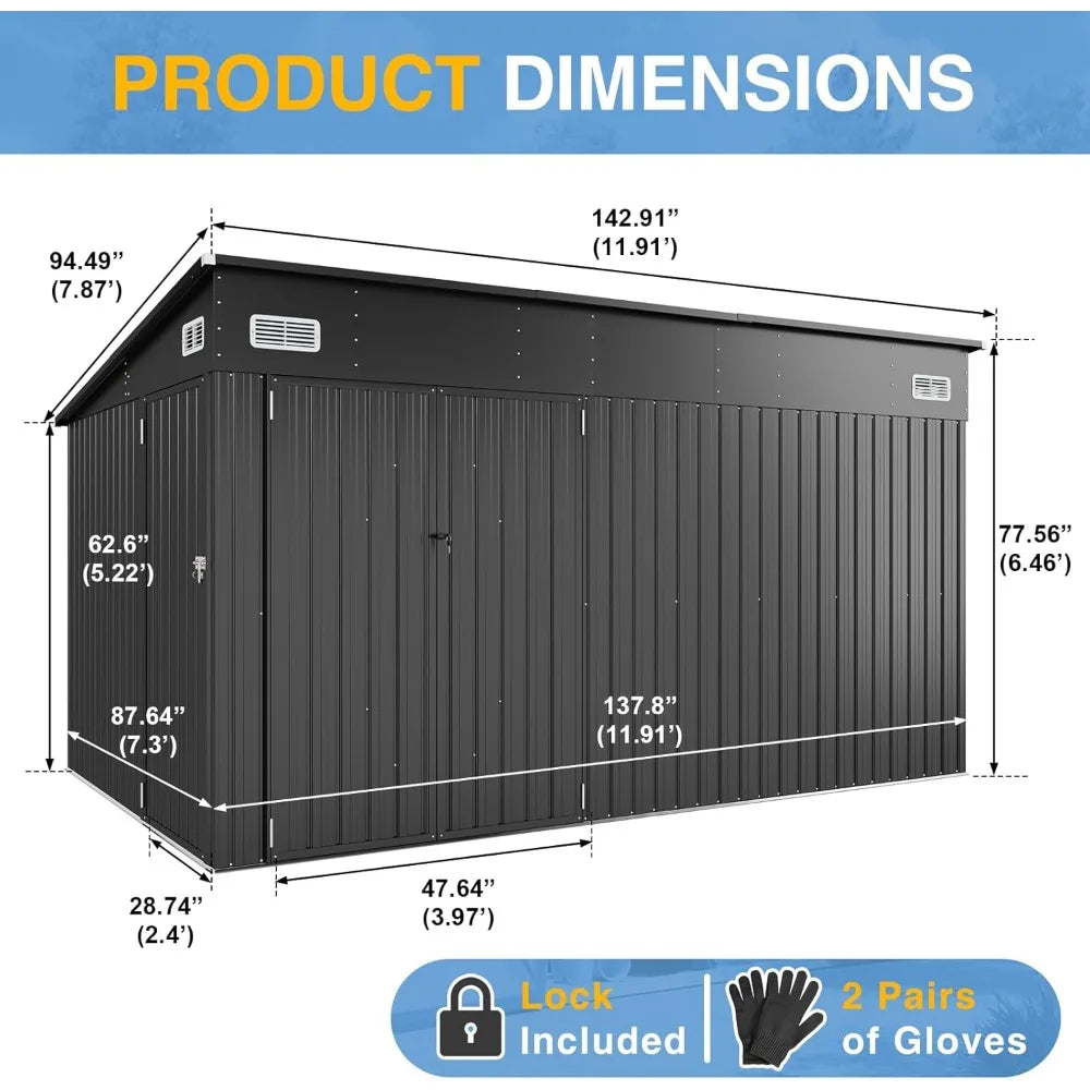 Outdoor Storage Shed With Triple Door Metal Lean To
