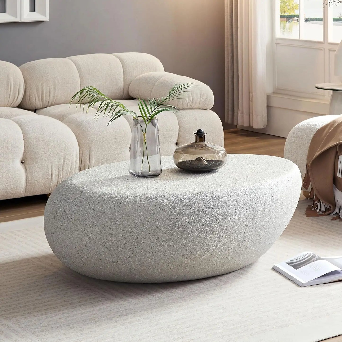 Oval Faux Stone Coffee Table Minimalist Fiberglass