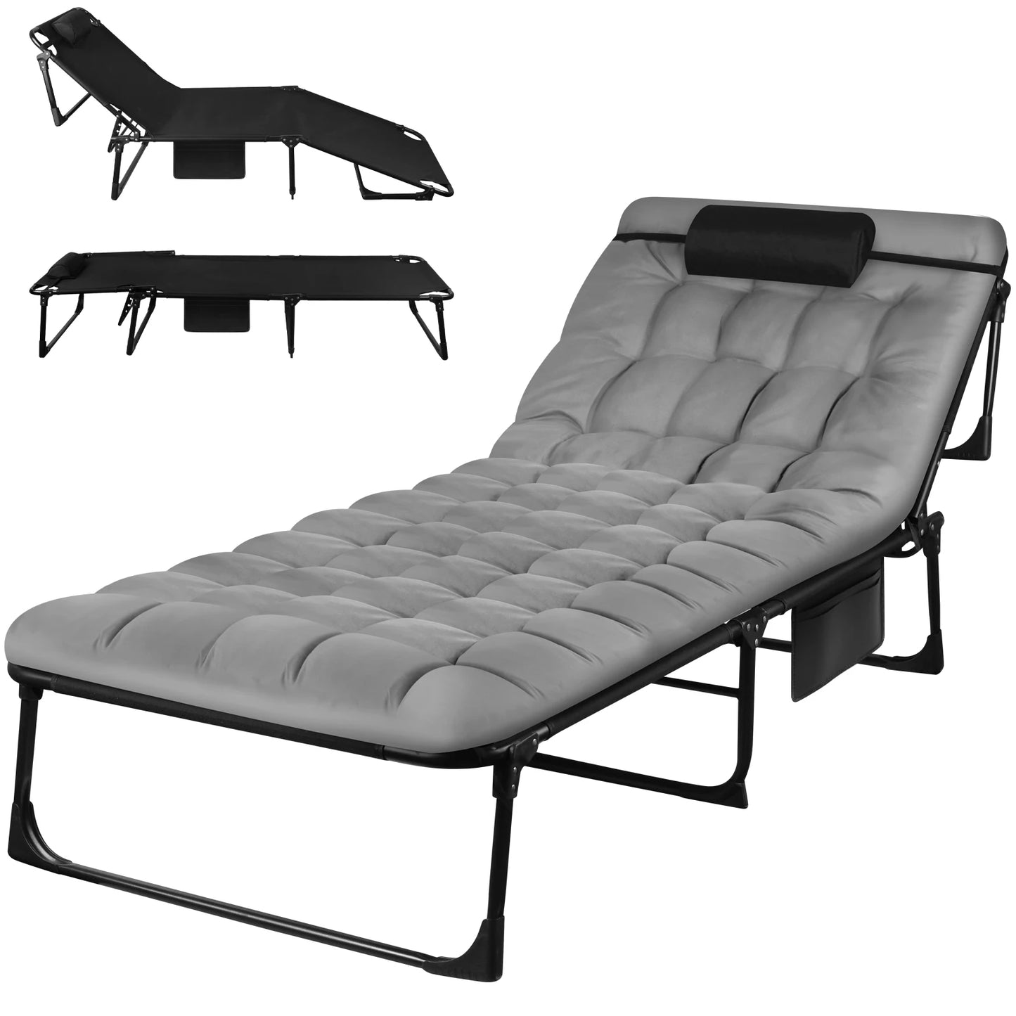 Portable Folding Camping Cot With Adjustable Reclining Pillow