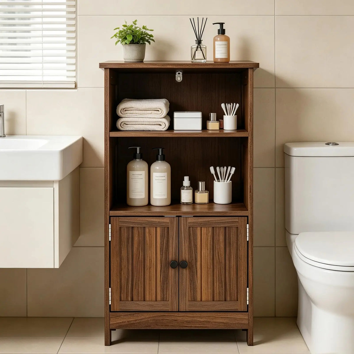 HiMISS Farmhouse Bathroom Storage Cabinet With Adjustable Shelves