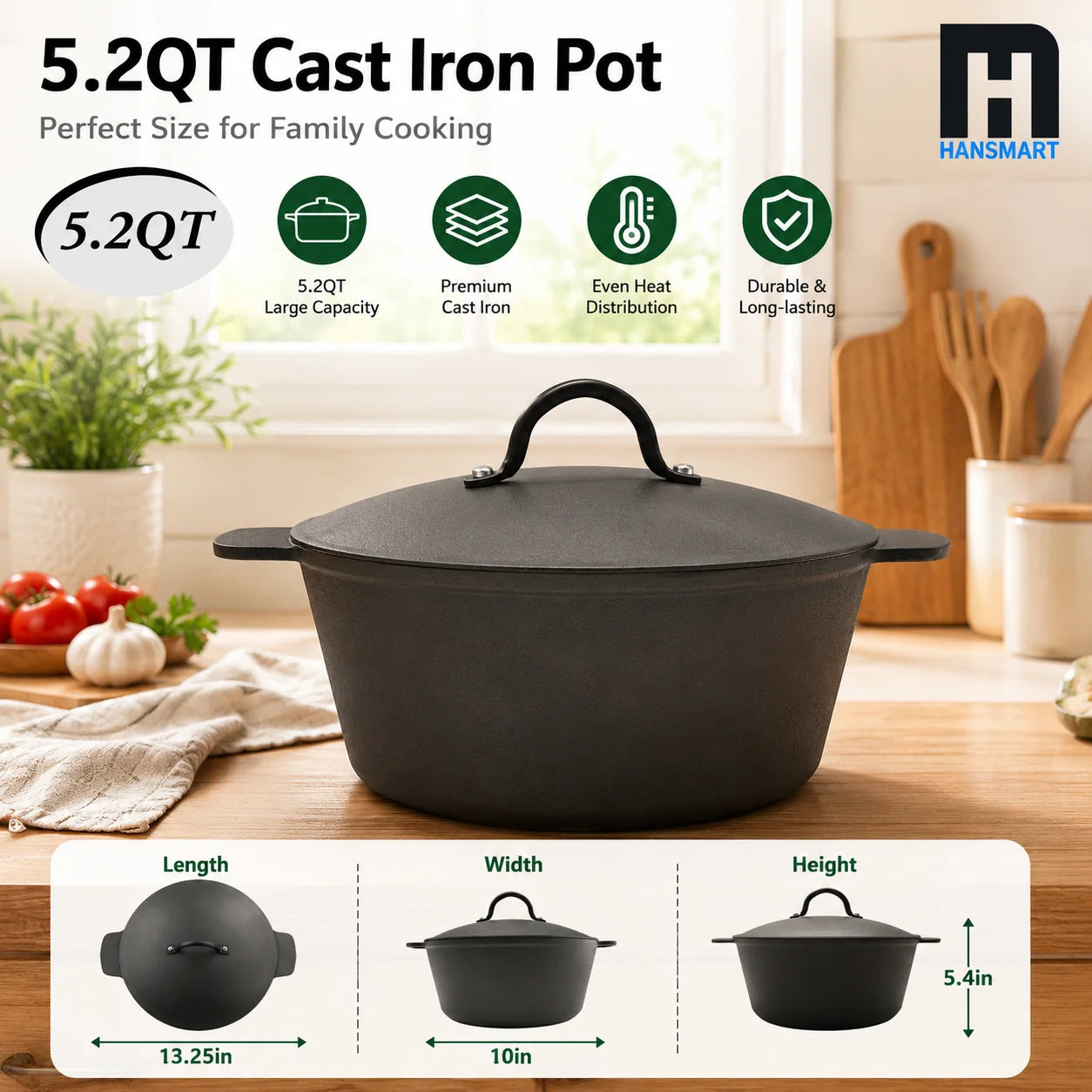 HANSMART Lightweight Cast Iron Dutch Oven Nonstick Cookware