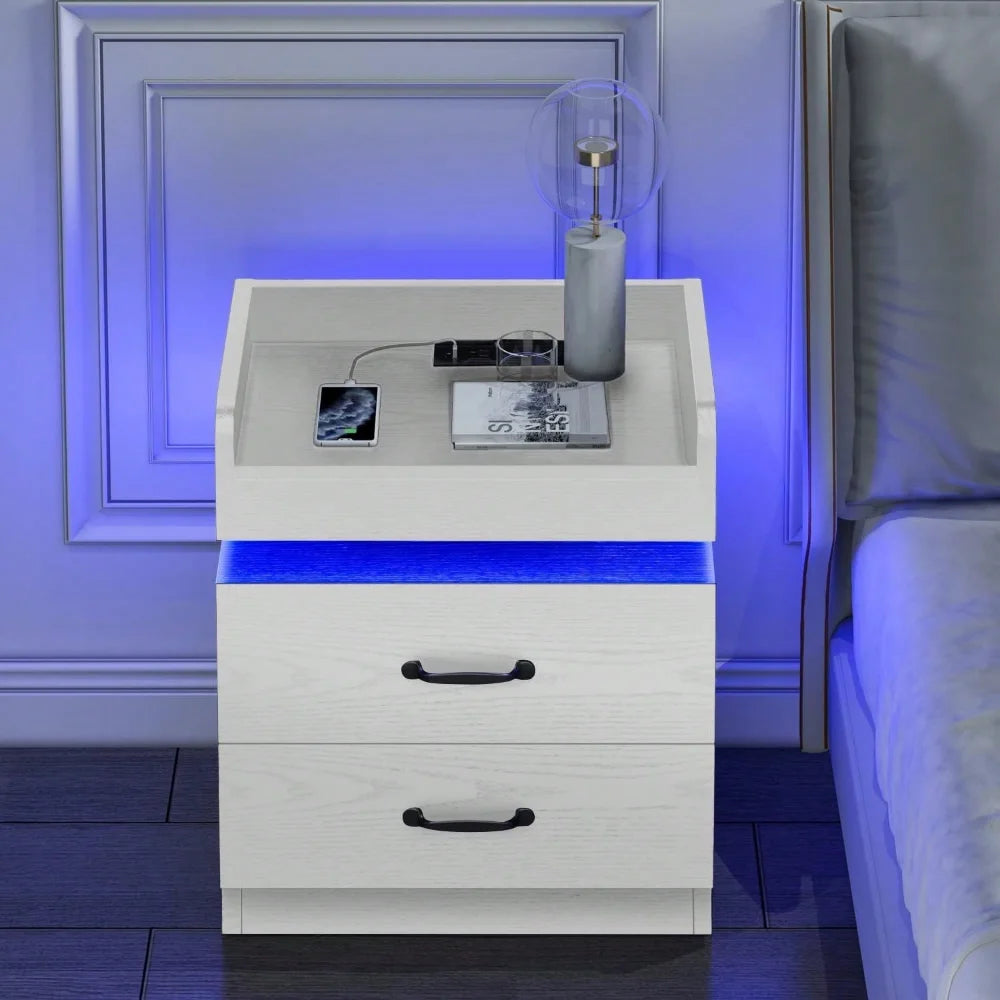 Modern LED Nightstand Set of 2 With USB Charging Station