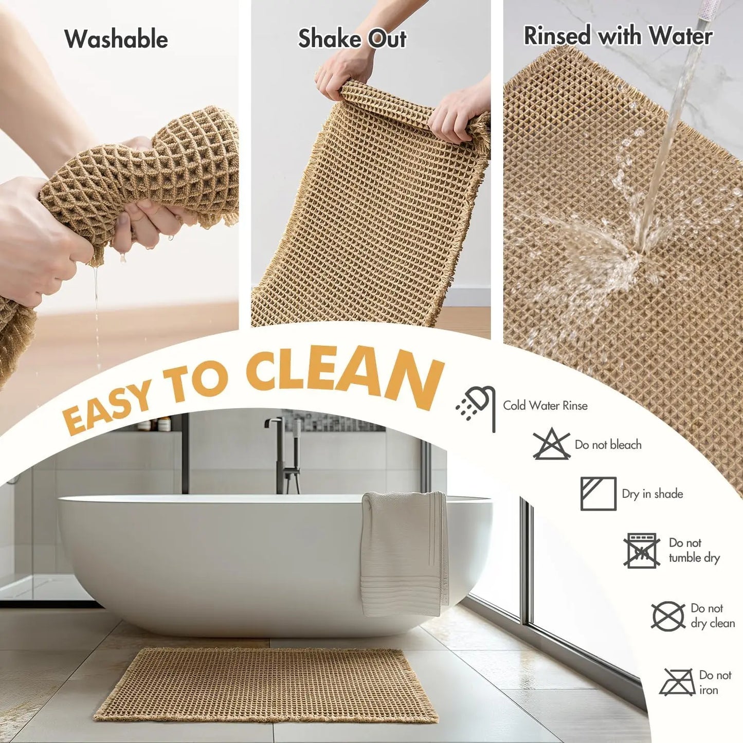 Non Slip Waffle Bath Mat Set, Super Absorbent, Machine Washable