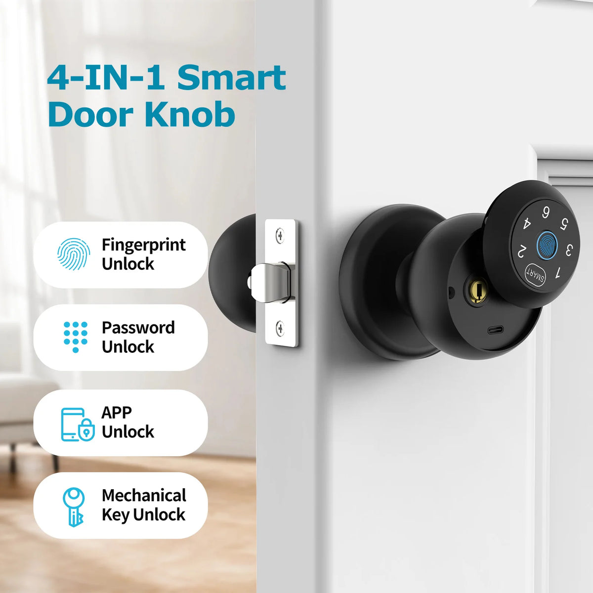 Viladepot Smart Fingerprint Door Lock With Bluetooth App And Keypad