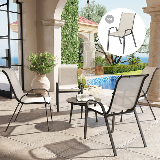 Set Of 4 Outdoor Stackable Patio Dining Chairs With Metal Frames