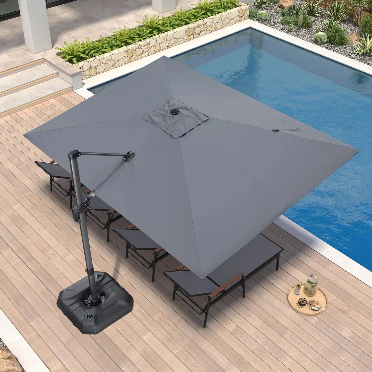 Aluminum Cantilever Patio Umbrella Rectangular Offset With 360 Degree Rotation
