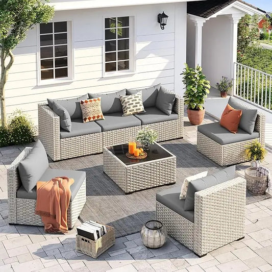 Outdoor Patio Furniture Set PE Wicker Sectional Sofa With Table