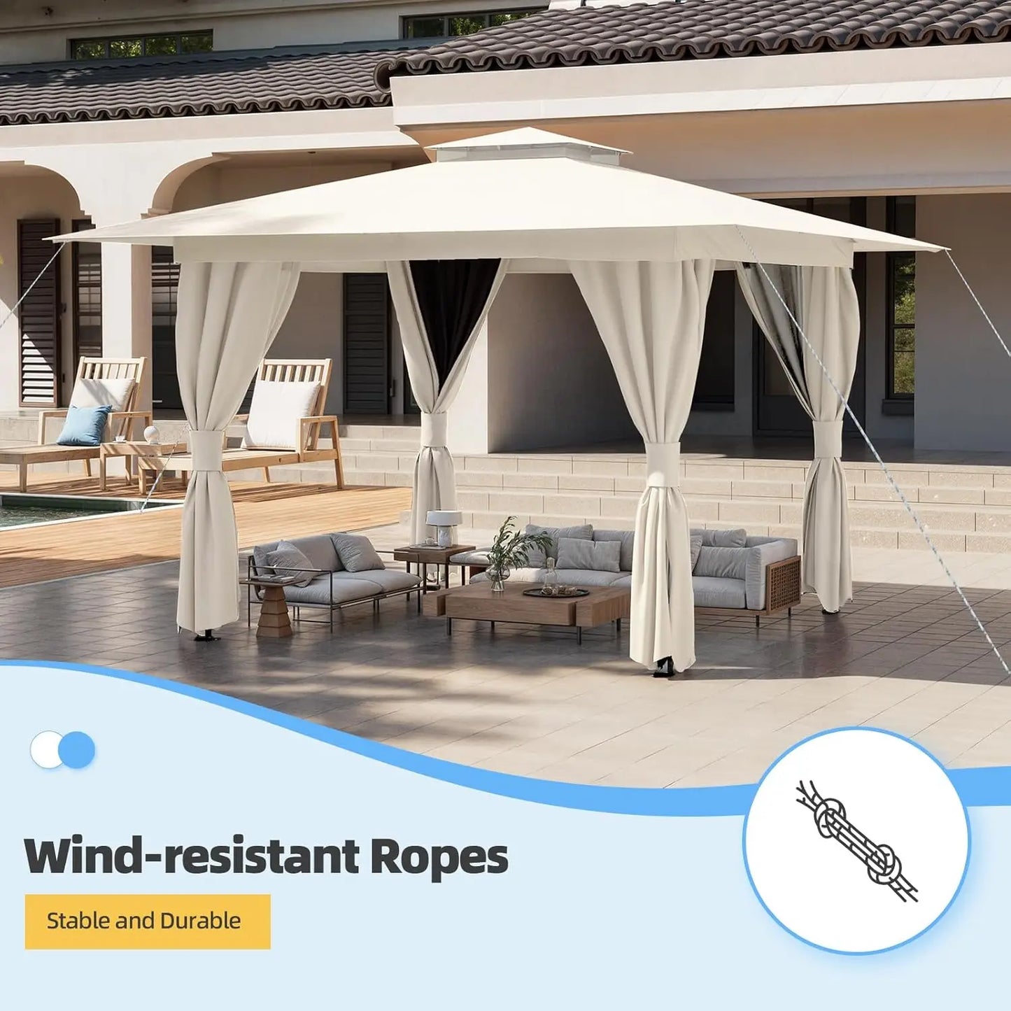 Outdoor Gazebo With Double Roofs Heavy Duty Tent Canopy Curtains