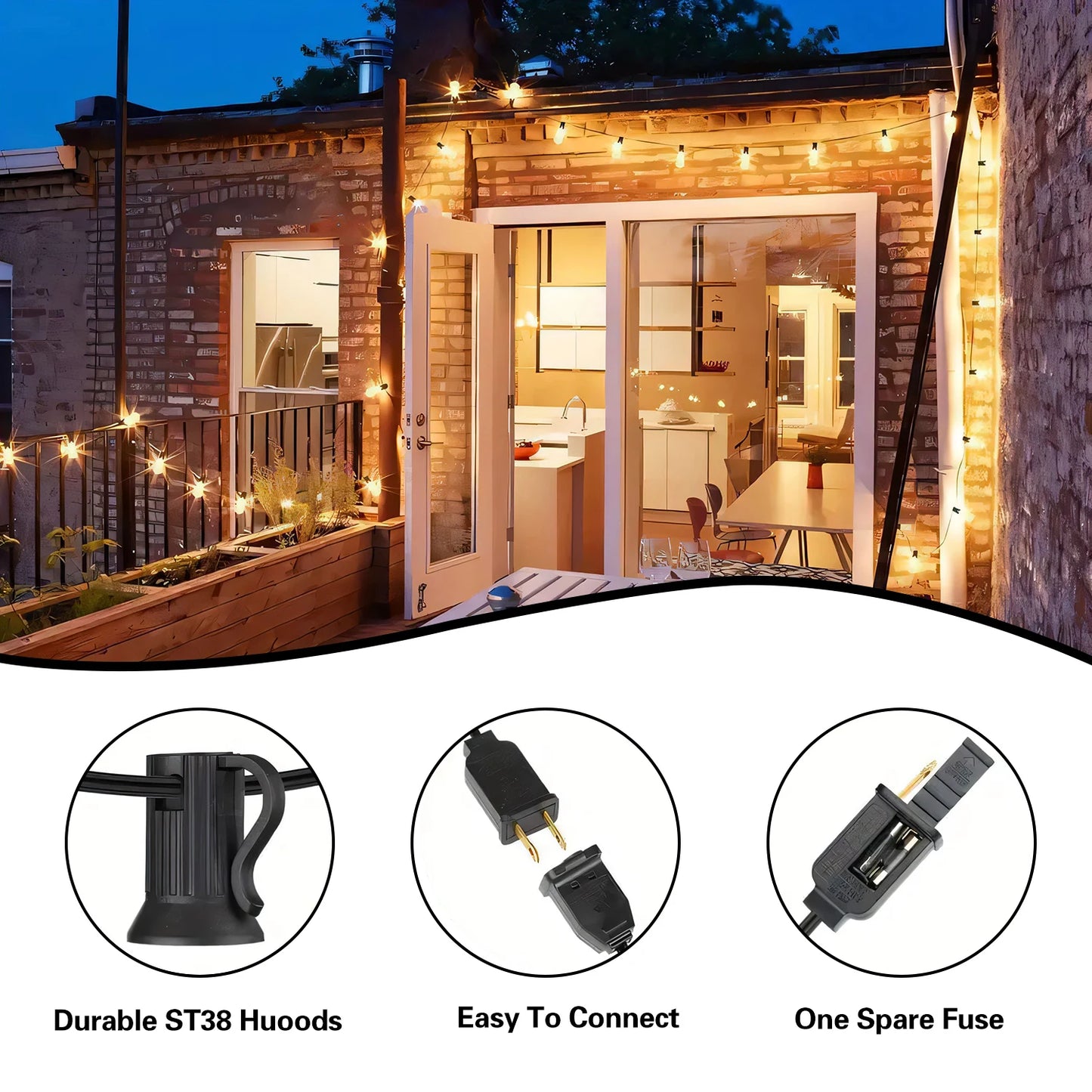 Solar LED String Lights Outdoor Waterproof Shatterproof Black Wire