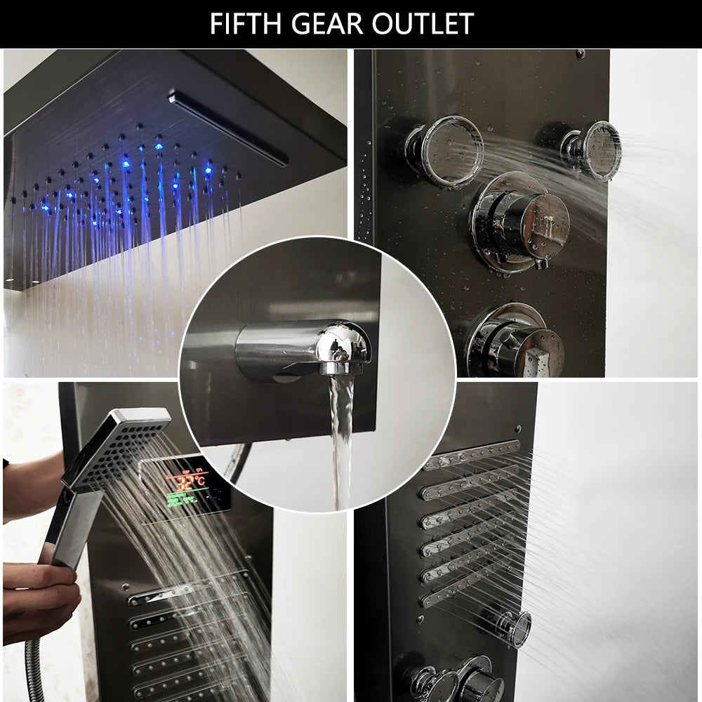 MEKKHALA LED Shower Panel With Rainfall Body Jets Digital Display