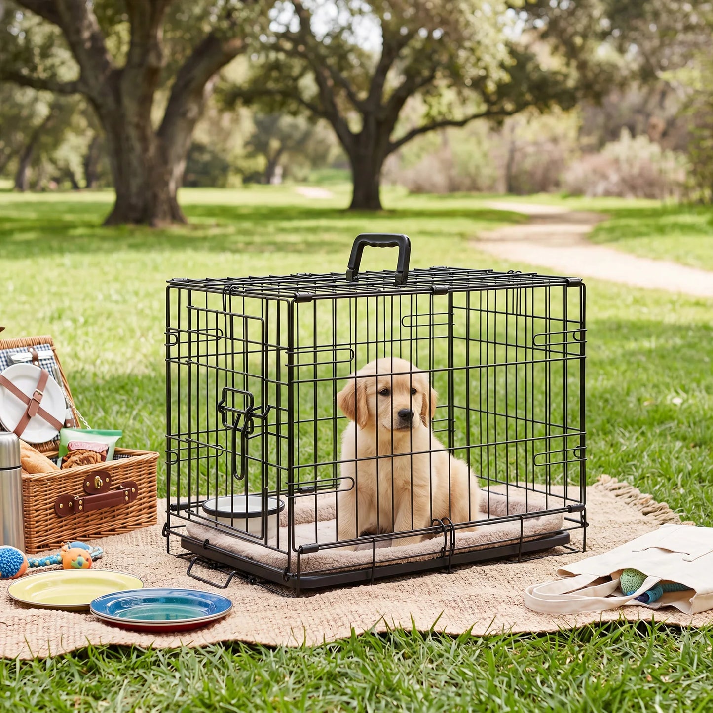 JHK Single Door Metal Dog Crate With Secure Lock Tray