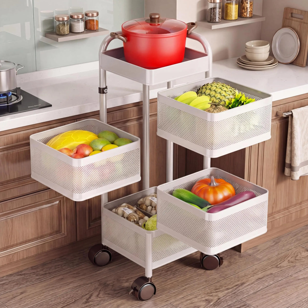 Studyset Rotating Kitchen Storage Cart With Wheels And Mesh Baskets