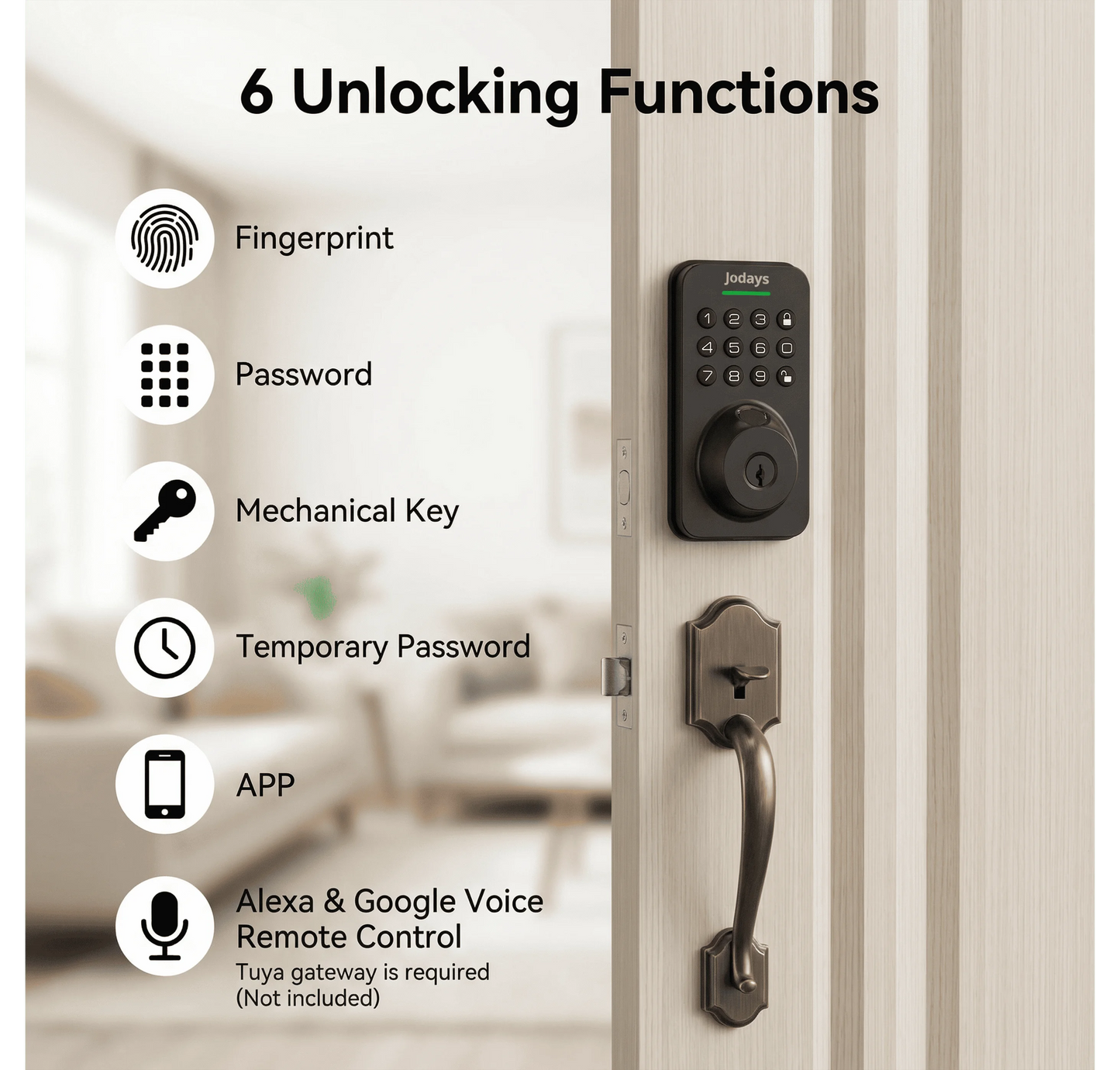 Jodays Smart Deadbolt Lock with Biometric Keypad and App Control