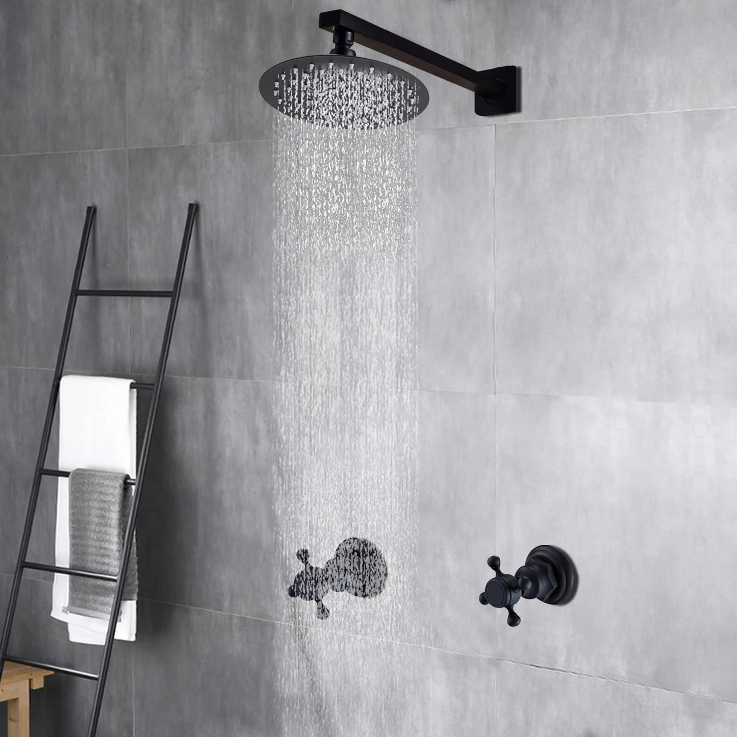 Stainless Steel Shower Faucet Set With Round Rain Shower Head And Mixer Valve